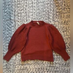 Rust Knit Sweater with Textured Sleeves